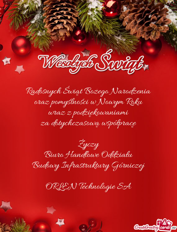 Otychczasową współpracę Życzy Biuro Handlowe Oddziału Budowy Infrastruktury Górniczej