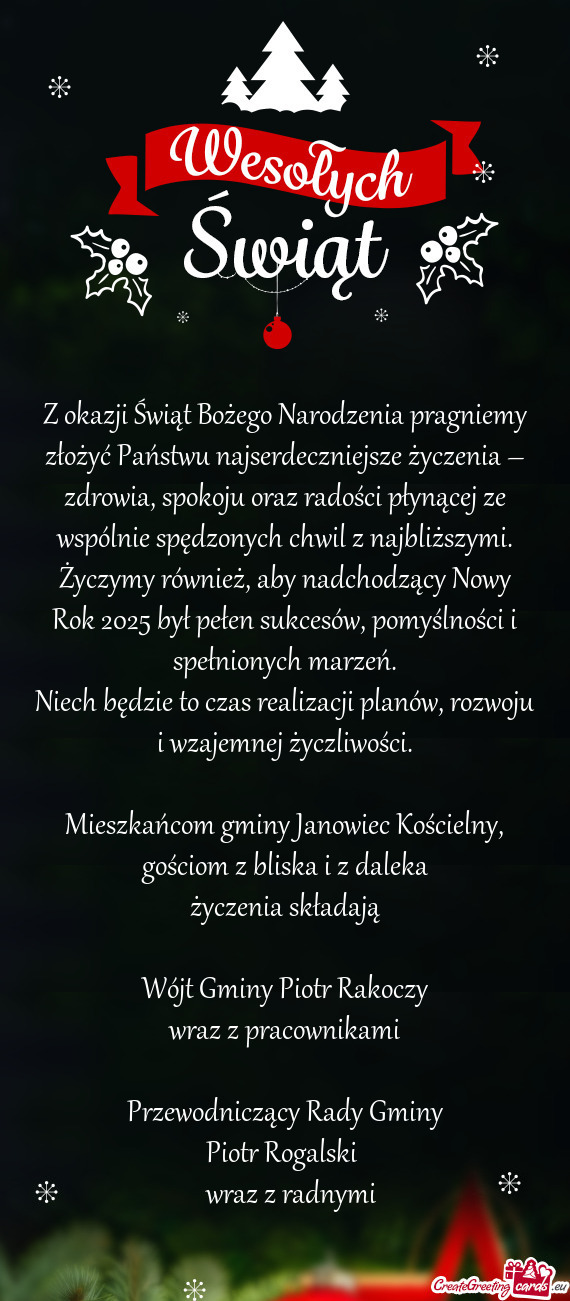 Owia, spokoju oraz radości płynącej ze wspólnie spędzonych chwil z najbliższymi