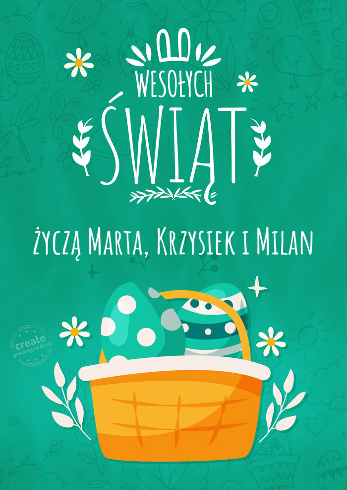 Ozdoby wielkanocne i życzenia przesyła - życzą Marta, Krzysiek i Milan