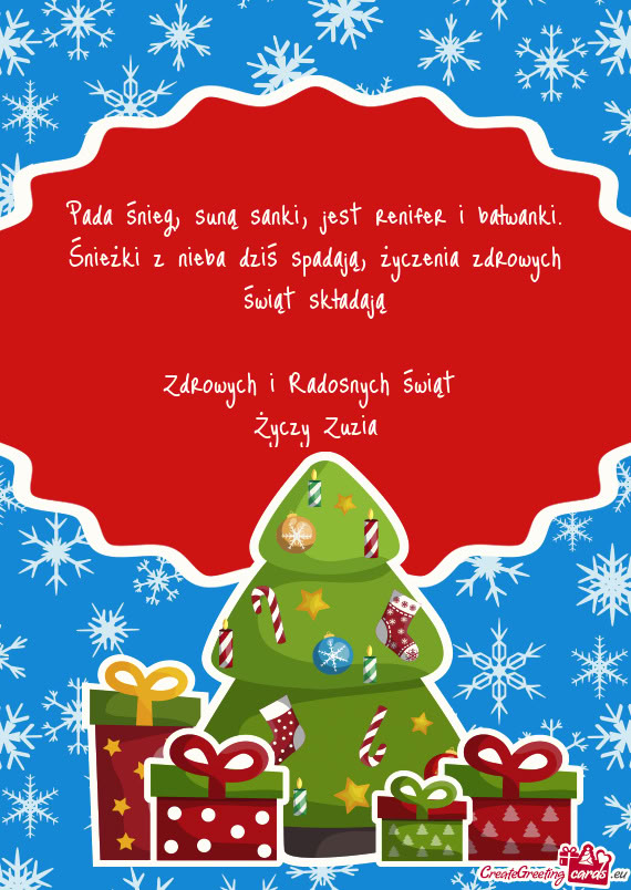 Pada śnieg, suną sanki, jest renifer i bałwanki. Śnieżki z nieba dziś spadają, życzenia zdro