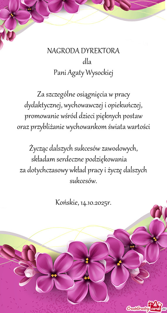 Pani Agaty Wysockiej