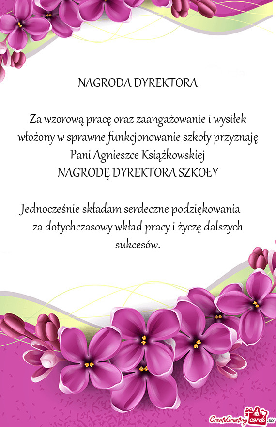 Pani Agnieszce Książkowskiej