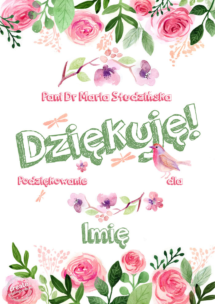 Pani Dr Maria Studzińska Dziękuje         Podziękowanie