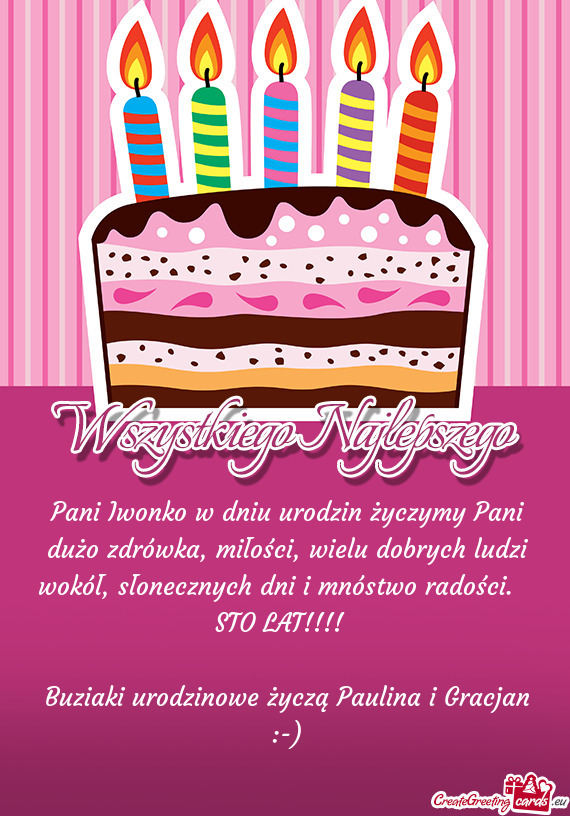 Pani Iwonko w dniu urodzin życzymy Pani dużo zdrówka, miłości, wielu dobrych ludzi wokół, sł