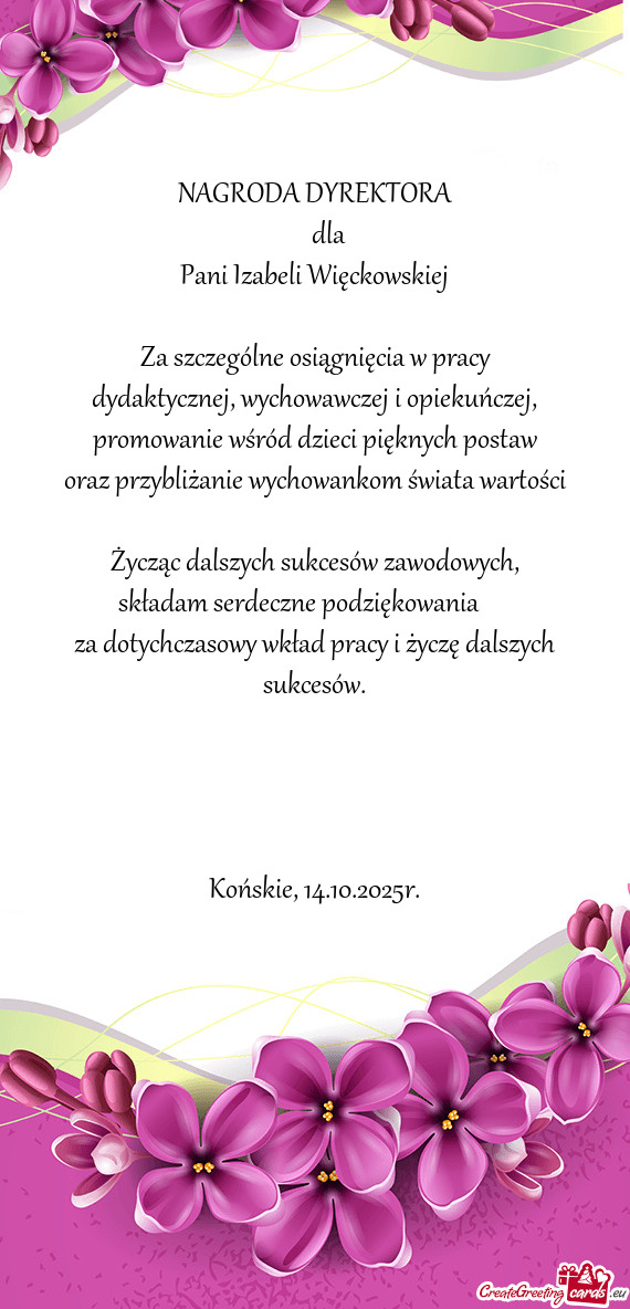 Pani Izabeli Więckowskiej