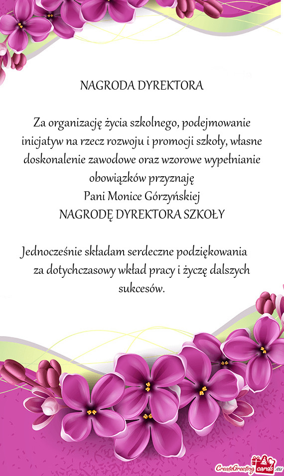 Pani Monice Górzyńskiej