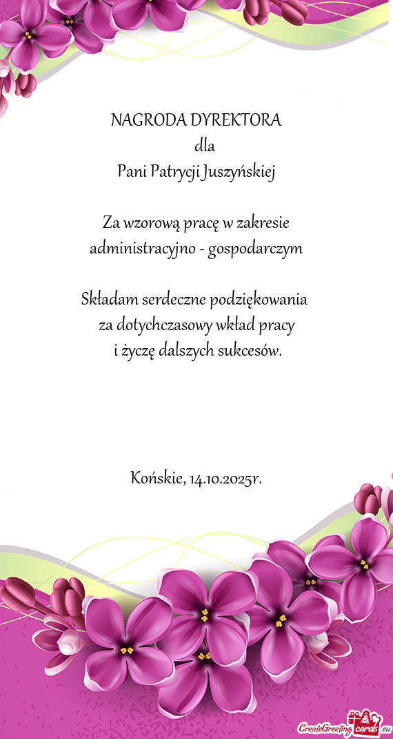 Pani Patrycji Juszyńskiej