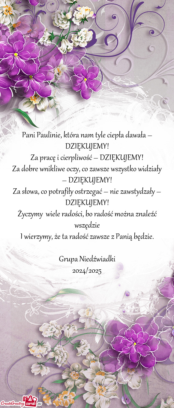 Pani Paulinie, która nam tyle ciepła dawała – DZIĘKUJEMY