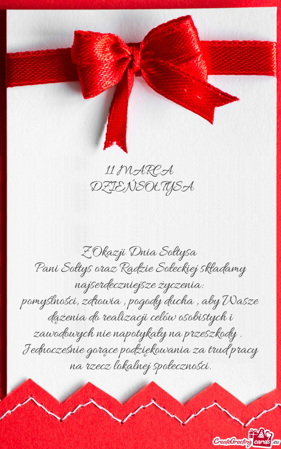 Pani Sołtys oraz Radzie Sołeckiej składamy najserdeczniejsze życzenia