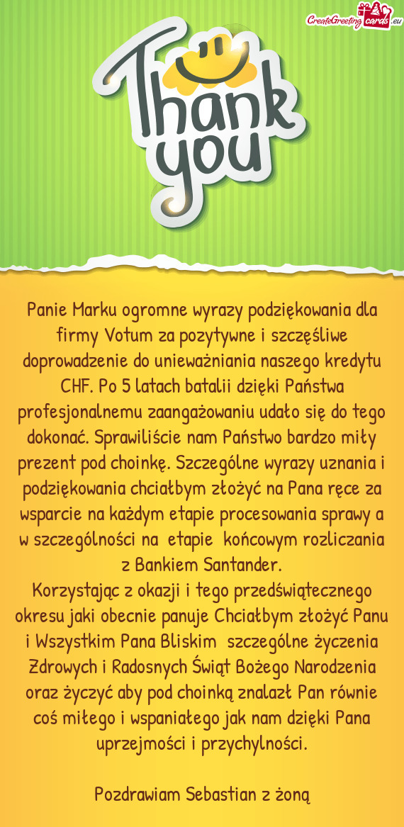 Panie Marku ogromne wyrazy podziękowania dla firmy Votum za pozytywne i szczęśliwe doprowadzenie