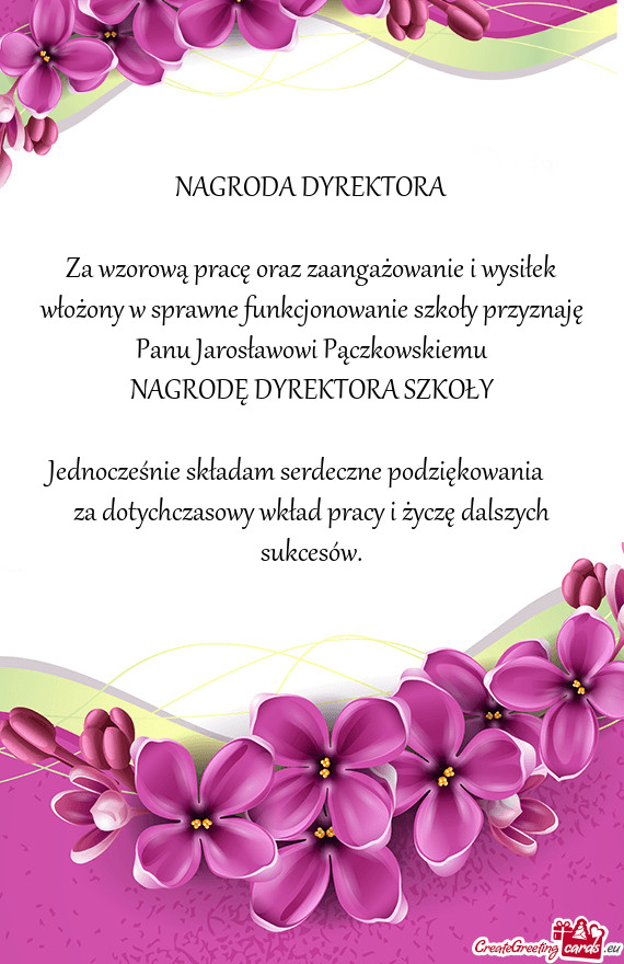 Panu Jarosławowi Pączkowskiemu