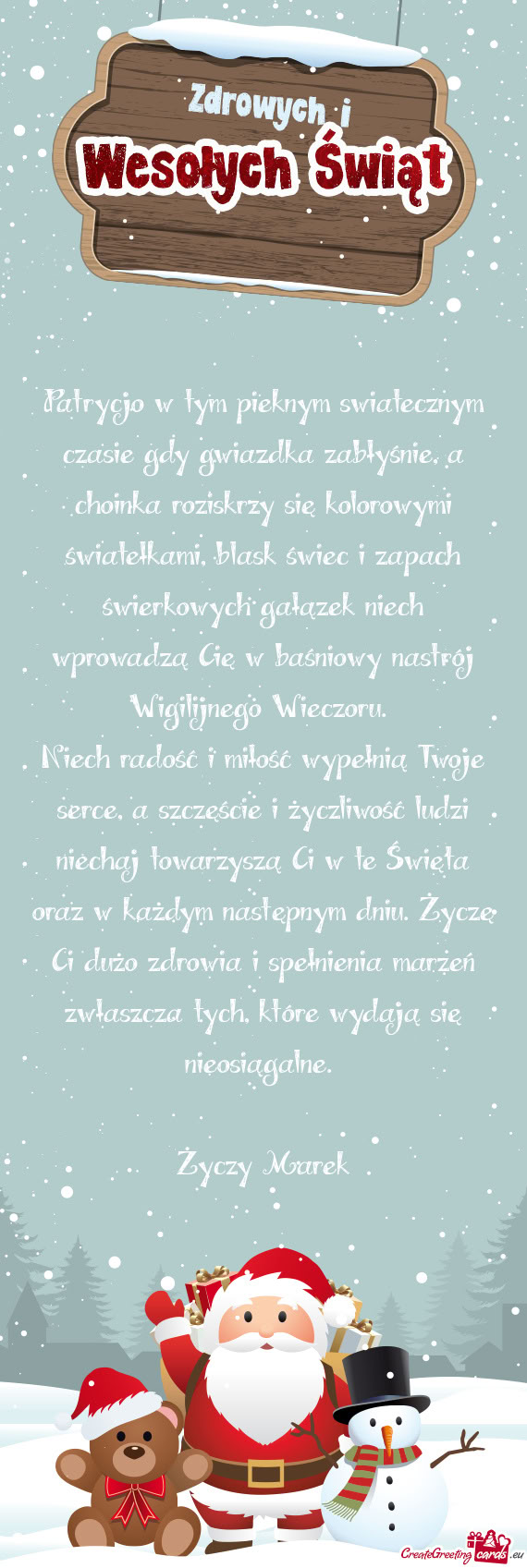 Patrycjo w tym pieknym swiatecznym czasie gdy gwiazdka zabłyśnie, a choinka roziskrzy się kolorow