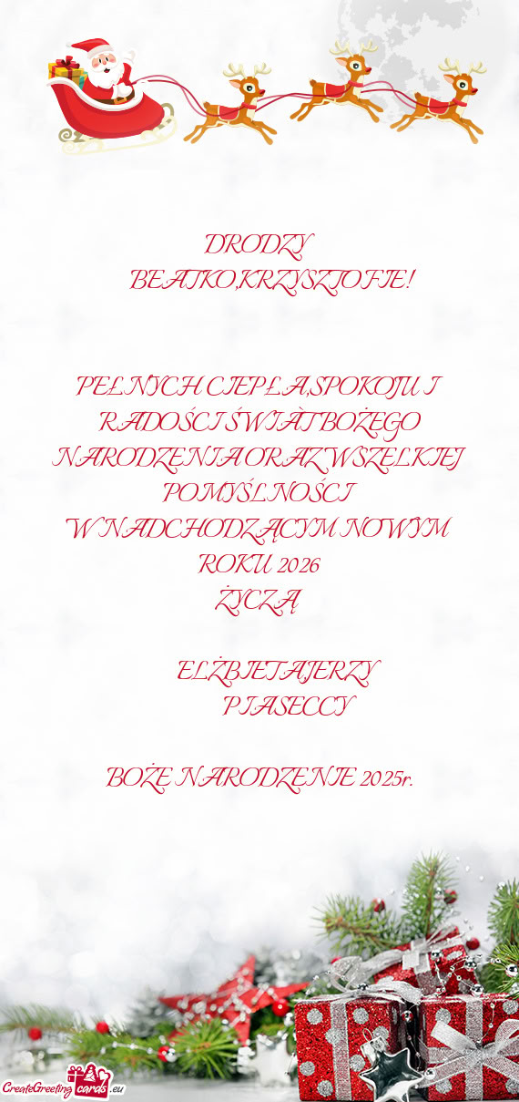 PEŁNYCH CIEPŁA,SPOKOJU I RADOŚCI ŚWIÀT BOŻEGO NARODZENIA ORAZ WSZELKIEJ POMYŚLNOŚCI