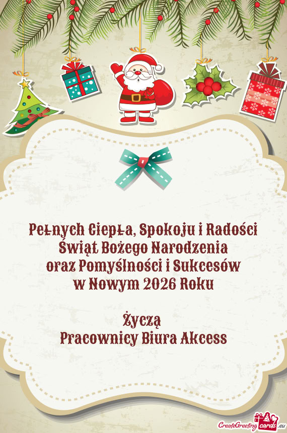 Pełnych Ciepła, Spokoju i Radości  Świąt Bożego Narodzenia  oraz