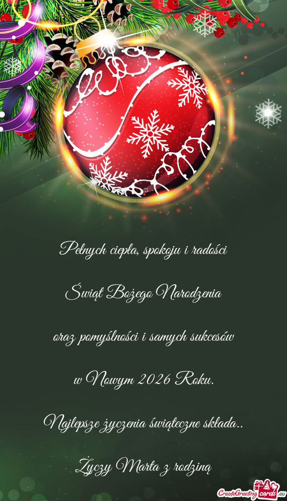 Pełnych ciepła, spokoju i radości    Świąt Bożego Narodzenia    oraz
