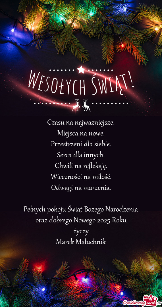 Pełnych pokoju Świąt Bożego Narodzenia oraz dobrego Nowego 2025 Roku życzy Marek Maluchn