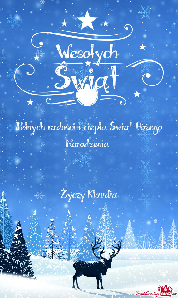 Pełnych radości i ciepła Świąt Bożego Narodzenia  Klaudia