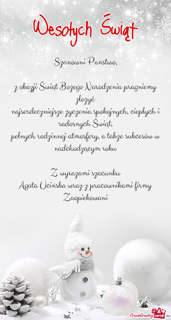 Pełnych rodzinnej atmosfery, a także sukcesów w nadchodzącym roku