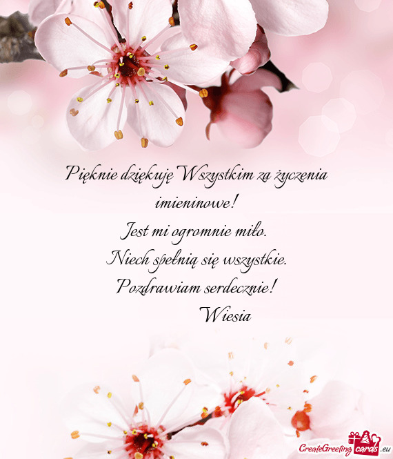Pięknie dziękuję Wszystkim za życzenia imieninowe