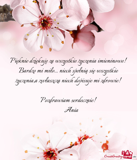 Pięknie dziękuję za wszystkie życzenia imieninowe