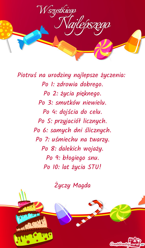 Piotruś na urodziny najlepsze życzenia: