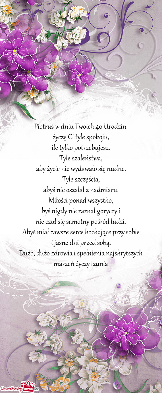 Piotruś w dniu Twoich 40 Urodzin