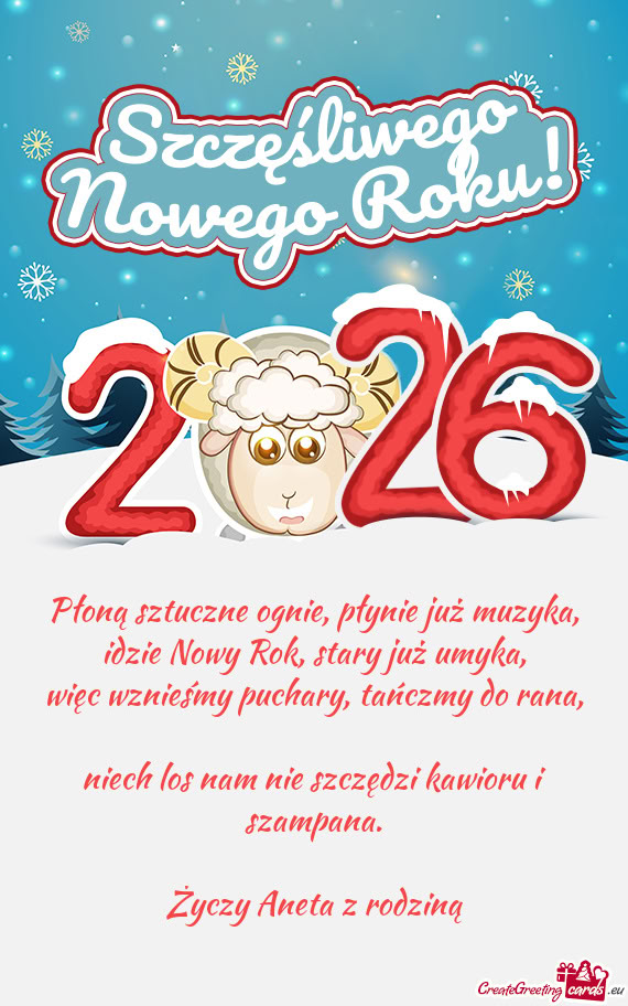 Płoną sztuczne ognie, płynie już muzyka,  idzie Nowy Rok, stary już