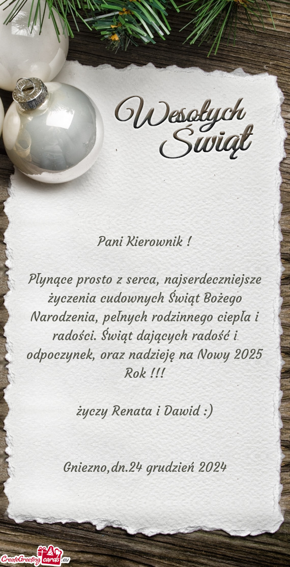 Płynące prosto z serca, najserdeczniejsze życzenia cudownych Świąt Bożego Narodzenia, pełnych