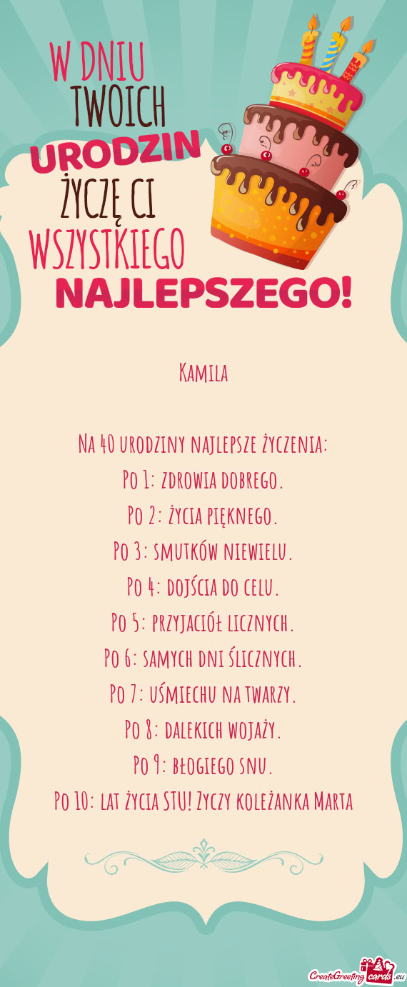 Po 10: lat życia STU! Zyczy koleżanka Marta