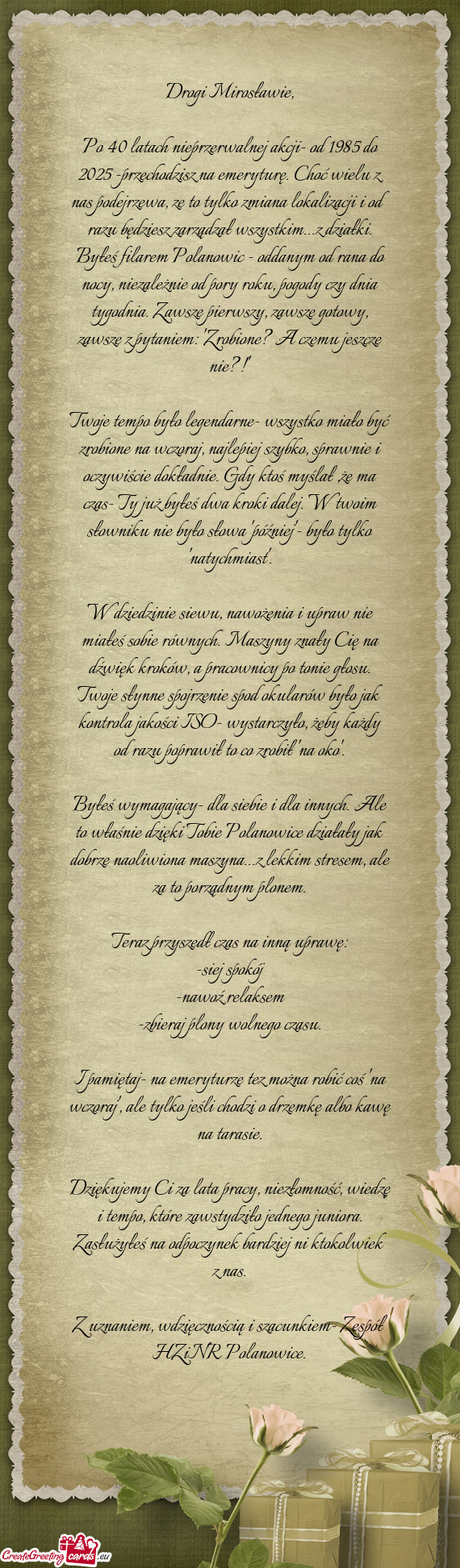 Po 40 latach nieprzerwalnej akcji- od 1985 do 2025 -przechodzisz na emeryturę. Choć wielu z nas po