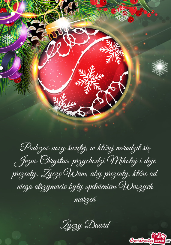 Podczas nocy świętej, w której narodził się Jezus Chrystus, przychodzi Mikołaj i daje prezenty
