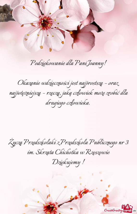 Podziękowanie dla Pani Joanny