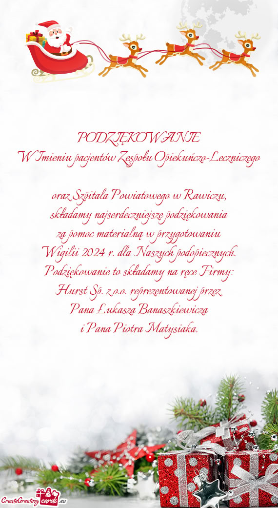 Podziękowanie to składamy na ręce Firmy