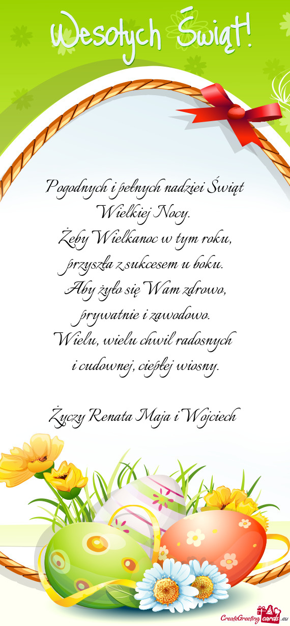 Pogodnych i pełnych nadziei Świąt Wielkiej Nocy