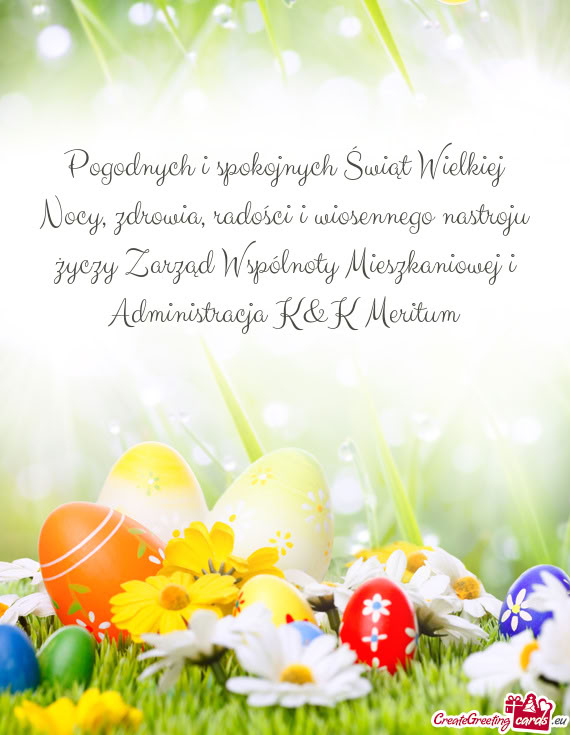 Pogodnych i spokojnych Świąt Wielkiej Nocy, zdrowia, radości i wiosennego nastroju Zarząd