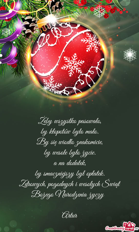 Pogodnych i wesołych Świąt Bożego Narodzenia  Artur