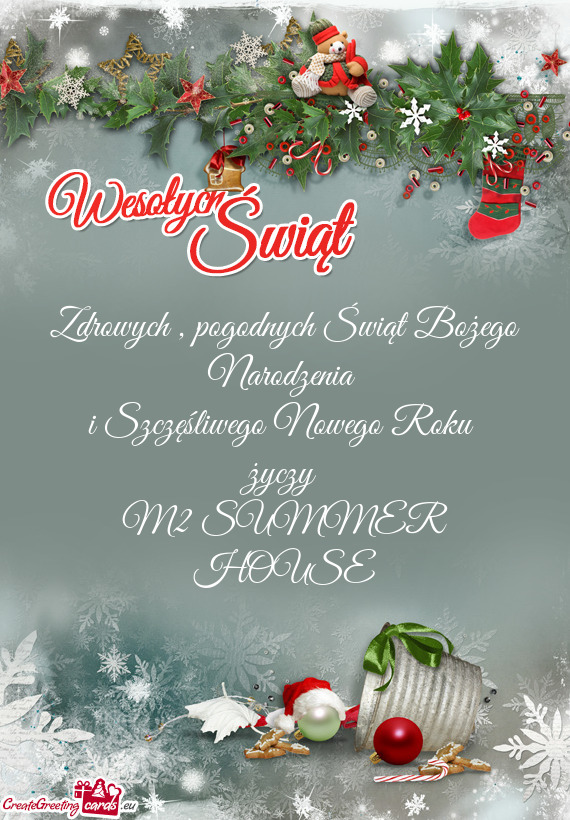 Pogodnych Świąt Bożego Narodzenia 
 i Szczęśliwego Nowego Roku 
 życzy 
 M2 SUMMER HOUSE