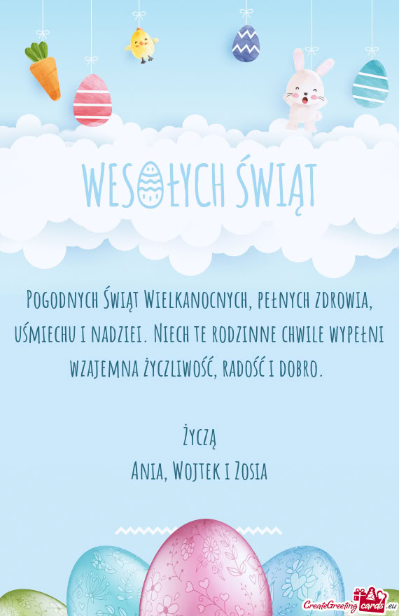 Pogodnych Świąt Wielkanocnych, pełnych zdrowia, uśmiechu i nadziei. Niech te rodzinne chwile wyp