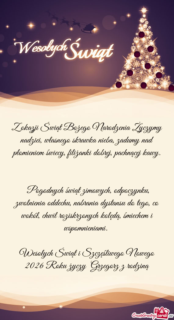 Pogodnych świąt zimowych, odpoczynku, zwolnienia oddechu, nabrania dystansu do tego, co wokół