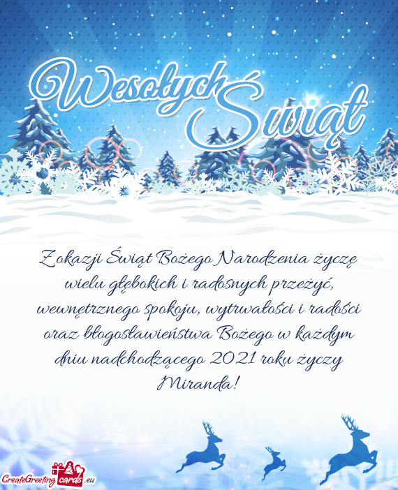 Pokoju, wytrwałości i radości oraz błogosławieństwa Bożego w każdym dniu nadchodzącego 2021