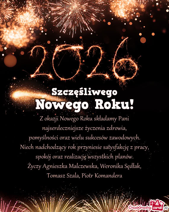 Pomyślności oraz wielu sukcesów zawodowych