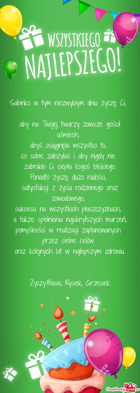 Pomyślności w realizacji zaplanowanych przez siebie celów oraz kolejnych lat w najlepszym zd