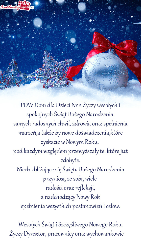 POW Dom dla Dzieci Nr 2 wesołych i spokojnych Świąt Bożego Narodzenia