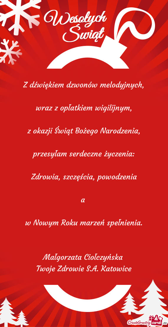 Powodzenia a  w Nowym Roku marzeń spełnienia