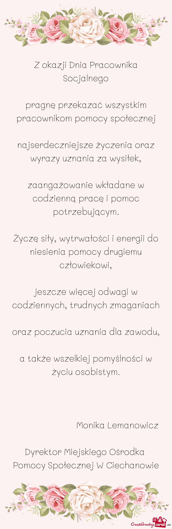 Pragnę przekazać wszystkim pracownikom pomocy społecznej