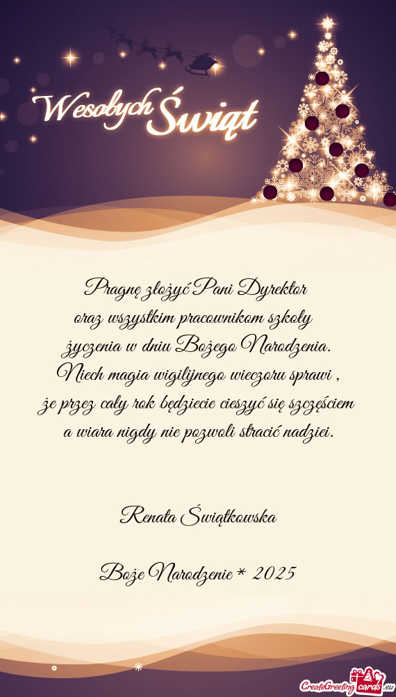 Pragnę złożyć Pani Dyrektor