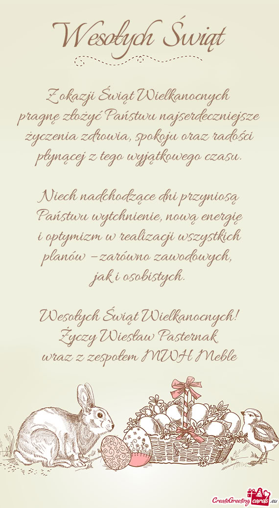 Pragnę złożyć Państwu najserdeczniejsze życzenia zdrowia, spokoju oraz radości płynącej z t