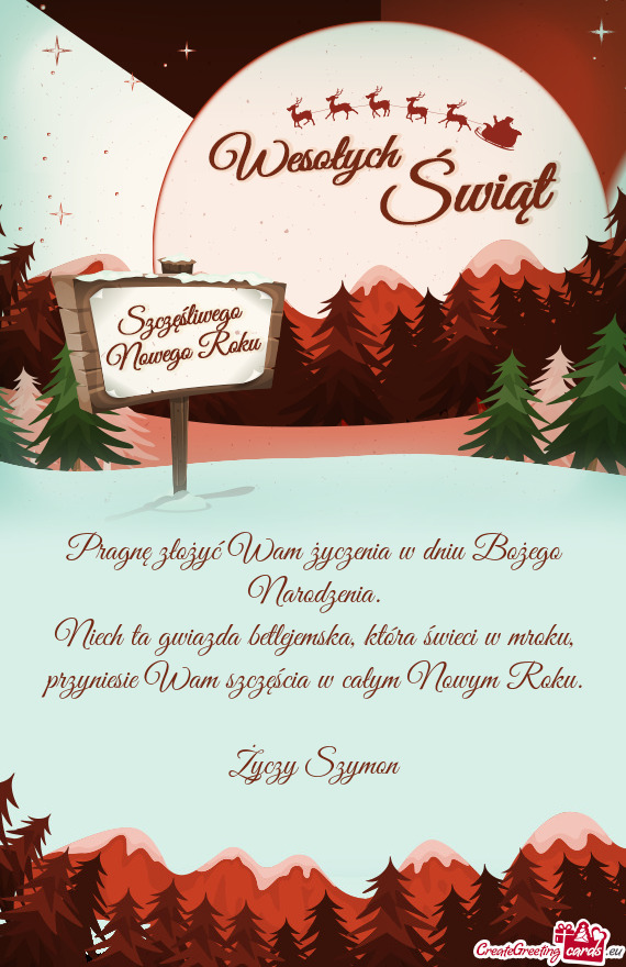 Pragnę złożyć Wam życzenia w dniu Bożego Narodzenia.  Niech ta gwiazda