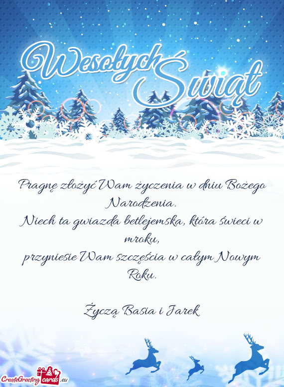 Pragnę złożyć Wam życzenia w dniu Bożego Narodzenia.  Niech ta gwiazda