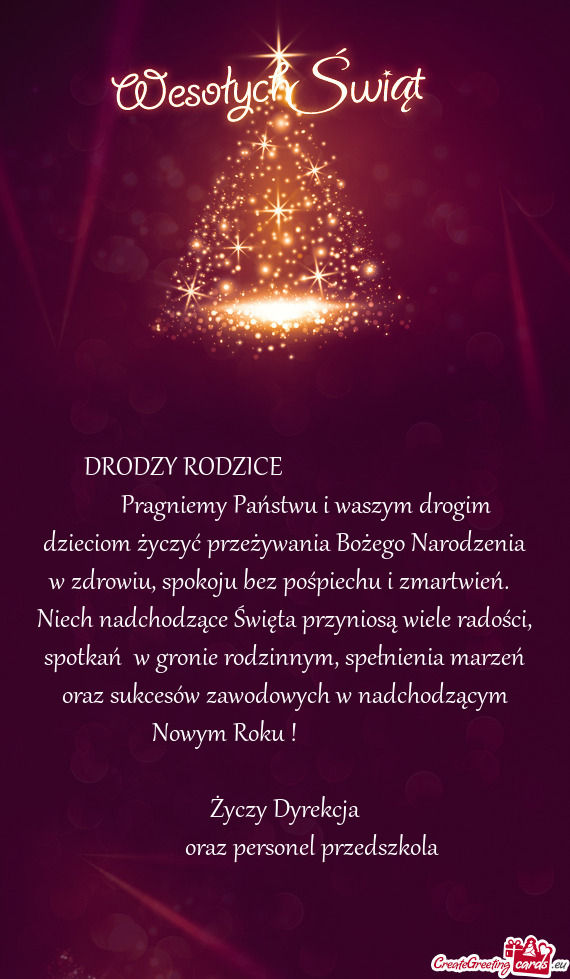 Pragniemy Państwu i waszym drogim dzieciom życzyć przeżywania Bożego Narodzenia w zdrowi